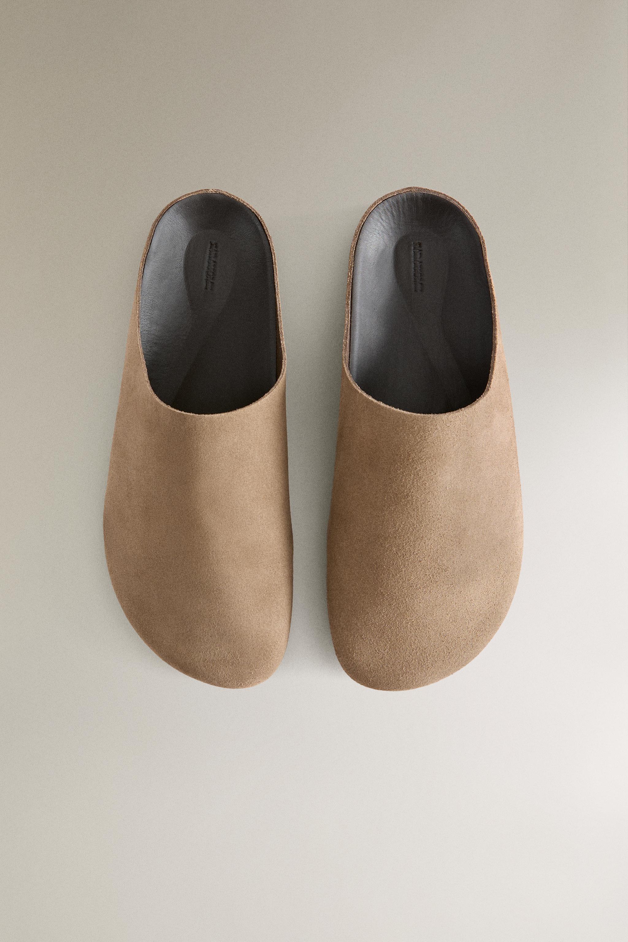 LEATHER SPLIT SUEDE MULE CLOG SLIPPERS